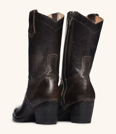 Basanti Mid-Calf Cowgirl Boots in Black Taupe by Oak Tree Farms