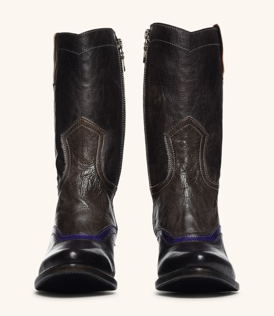 Basanti Mid-Calf Cowgirl Boots in Black Taupe by Oak Tree Farms