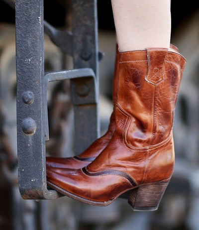 Basanti Mid-Calf Cowgirl Boots in Cognac by Oak Tree Farms
