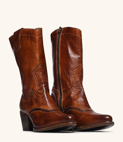 Basanti Mid-Calf Cowgirl Boots in Cognac by Oak Tree Farms