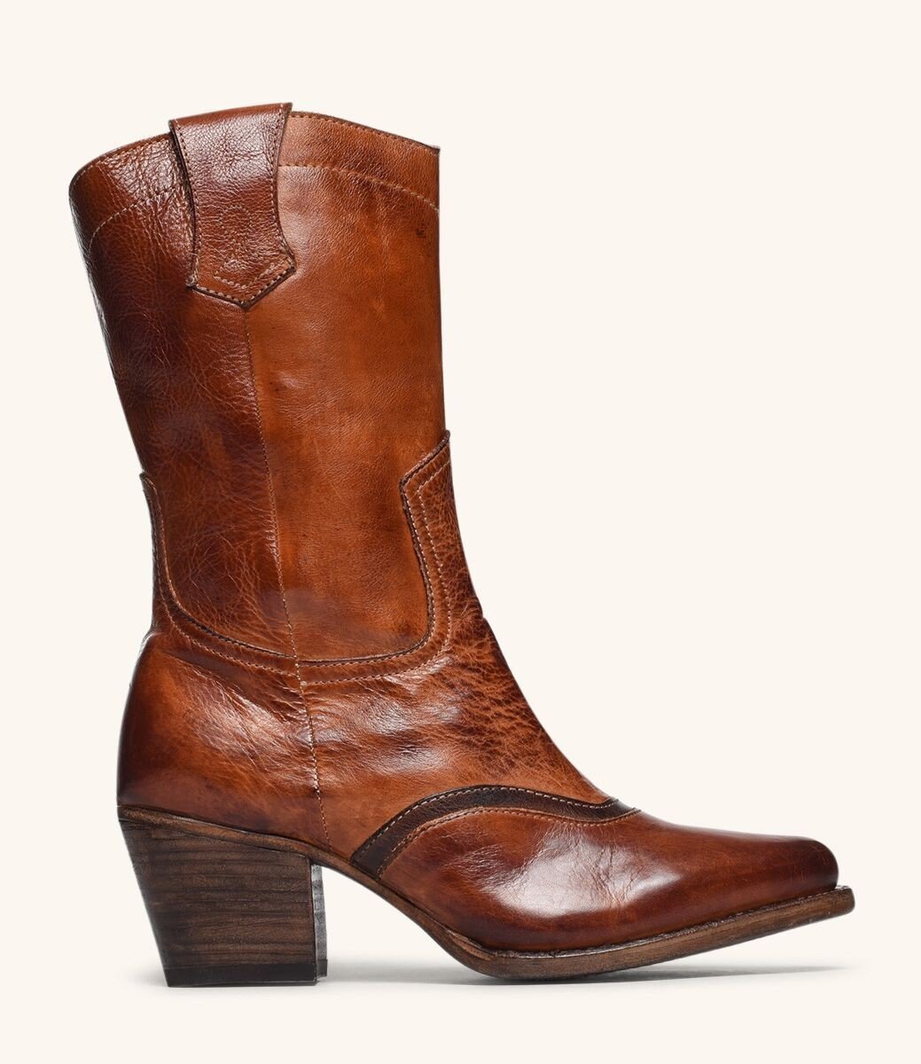 Basanti Mid-Calf Cowgirl Boots in Cognac by Oak Tree Farms