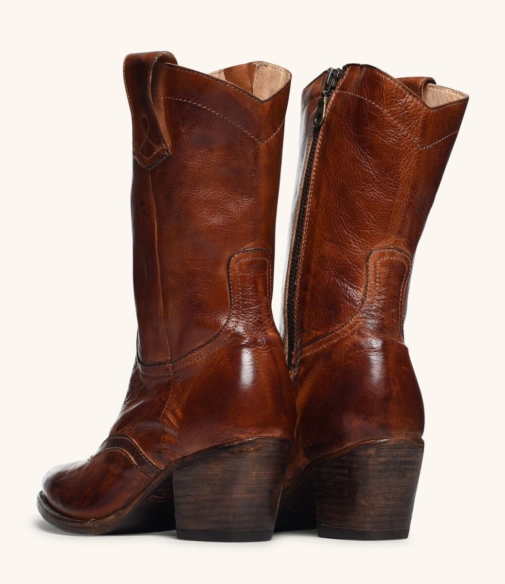 Basanti Mid-Calf Cowgirl Boots in Cognac by Oak Tree Farms