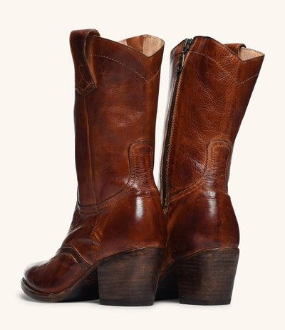 Basanti Mid-Calf Cowgirl Boots in Cognac by Oak Tree Farms