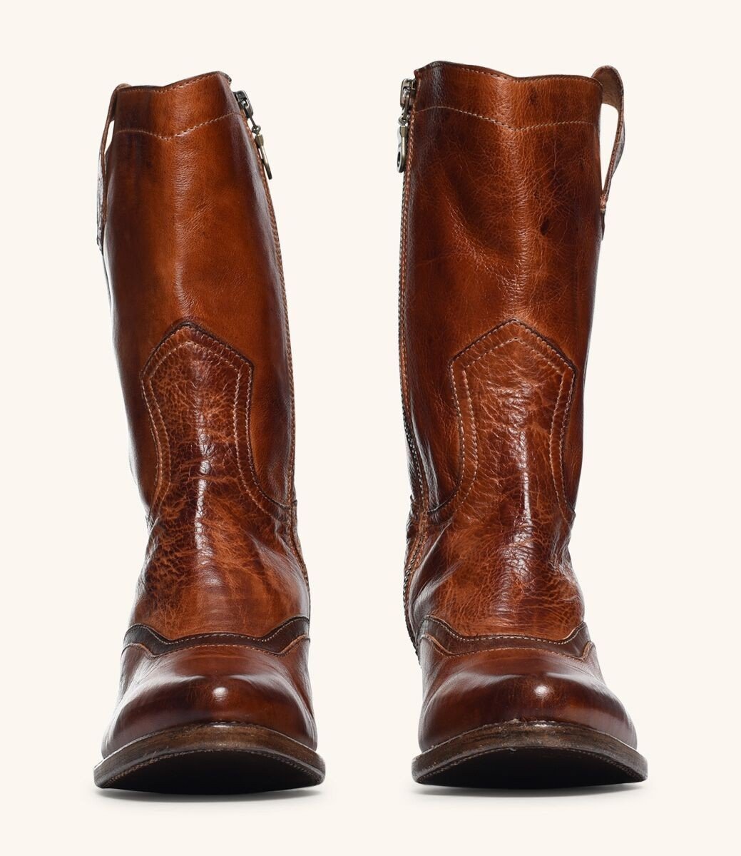 Basanti Mid-Calf Cowgirl Boots in Cognac by Oak Tree Farms