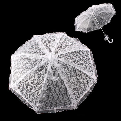 Vintage Style Bridal Lace Parasol with Tulle Ruffles