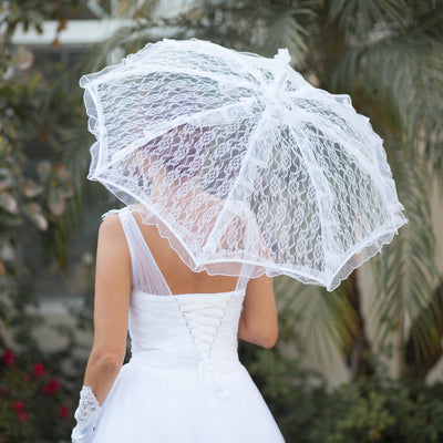 Vintage Style Bridal Lace Parasol with Tulle Ruffles