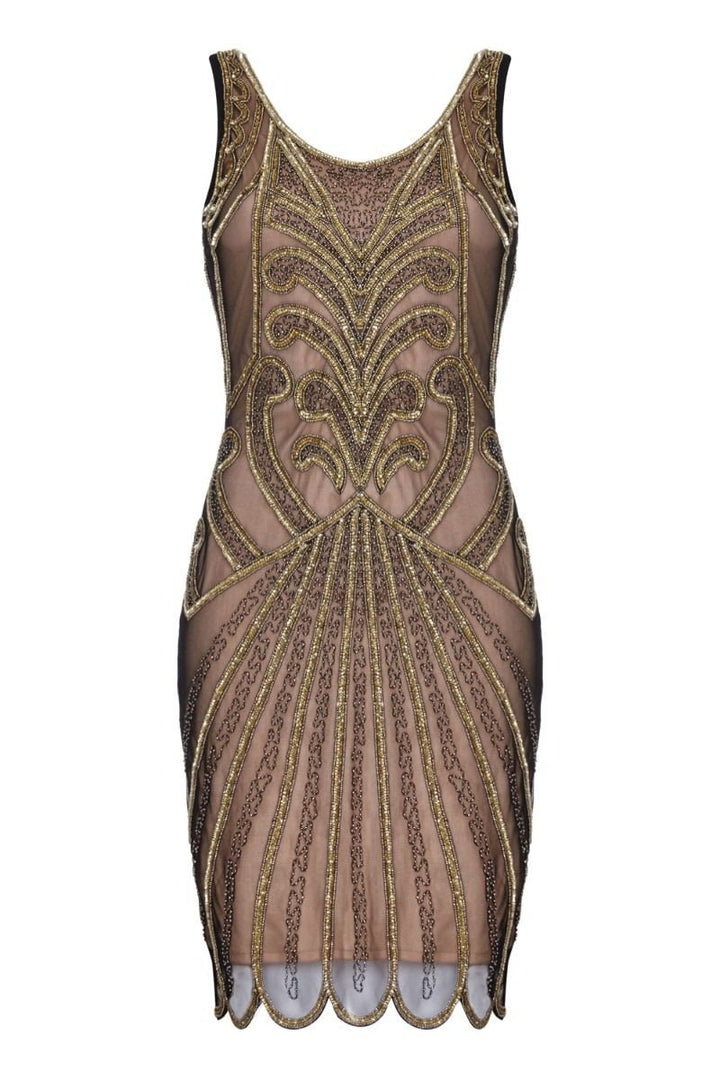 Art Deco Cocktail Dress in Nude Black