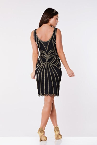 Art Deco Cocktail Dress in Black Gold
