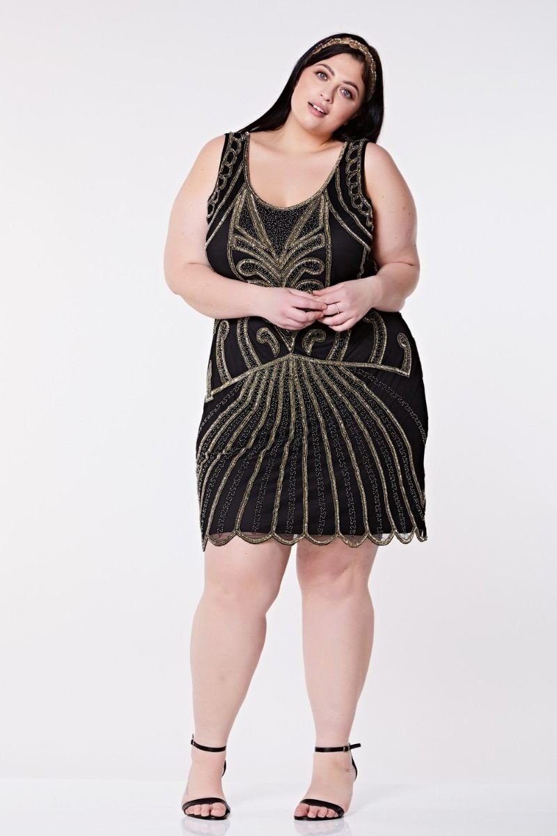 Art Deco Cocktail Dress in Black Gold