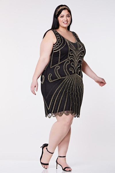 Art Deco Cocktail Dress in Black Gold