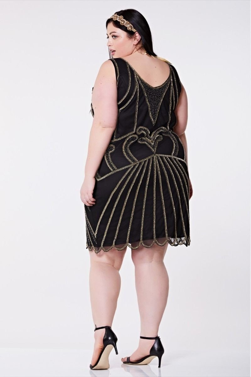 Art Deco Cocktail Dress in Black Gold