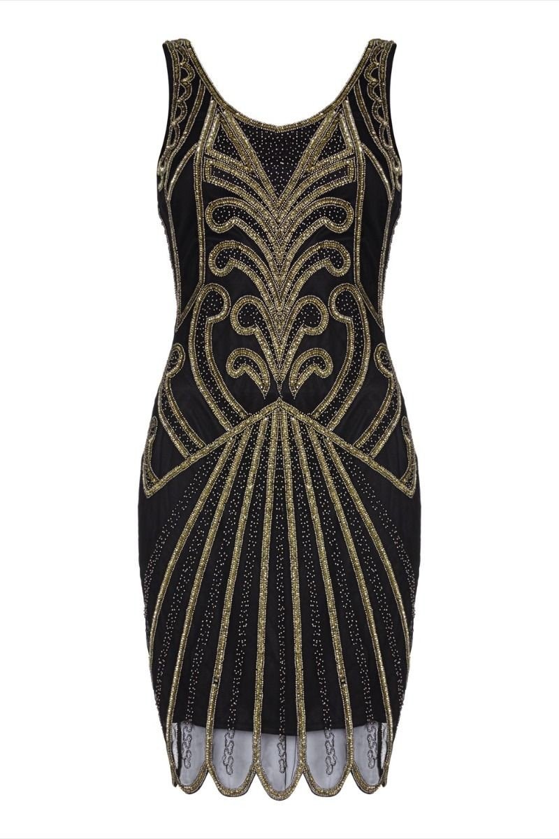 Art Deco Cocktail Dress in Black Gold