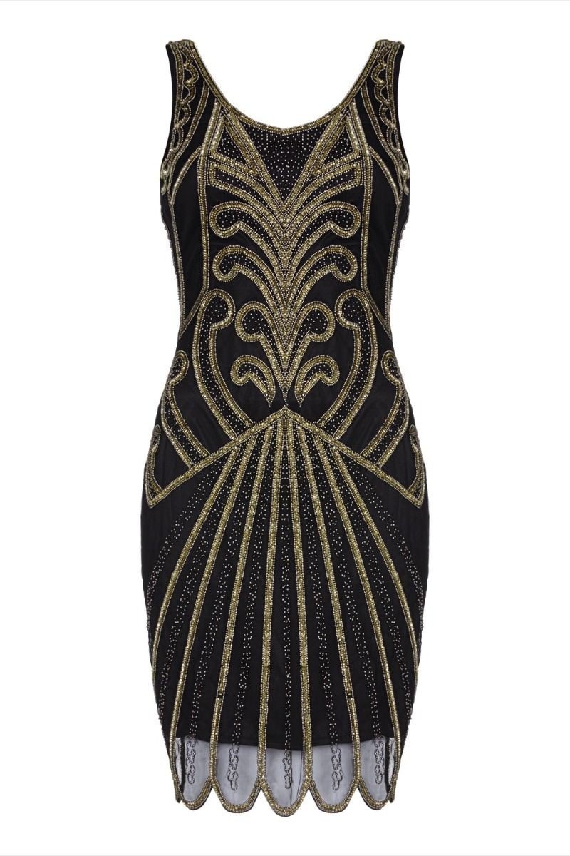 Art Deco Cocktail Dress in Black Gold