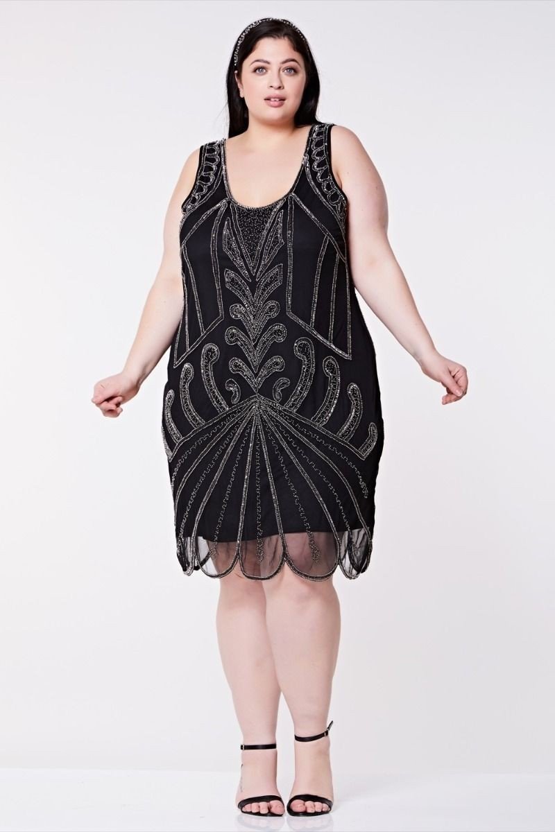 Art Deco Cocktail Dress in Black Silver