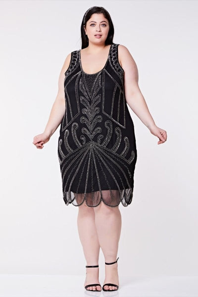 Art Deco Cocktail Dress in Black Silver