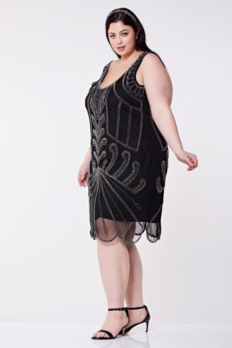 Art Deco Cocktail Dress in Black Silver