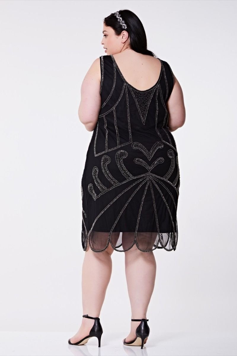 Art Deco Cocktail Dress in Black Silver