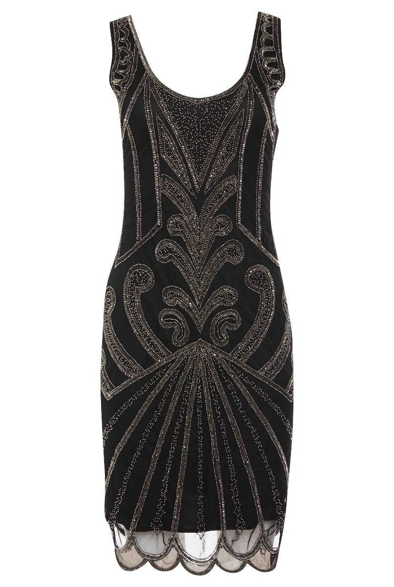Art Deco Cocktail Dress in Black Silver
