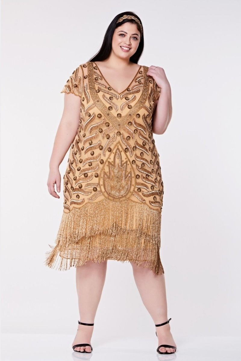 Art Deco Fringe Party Dress in Gold