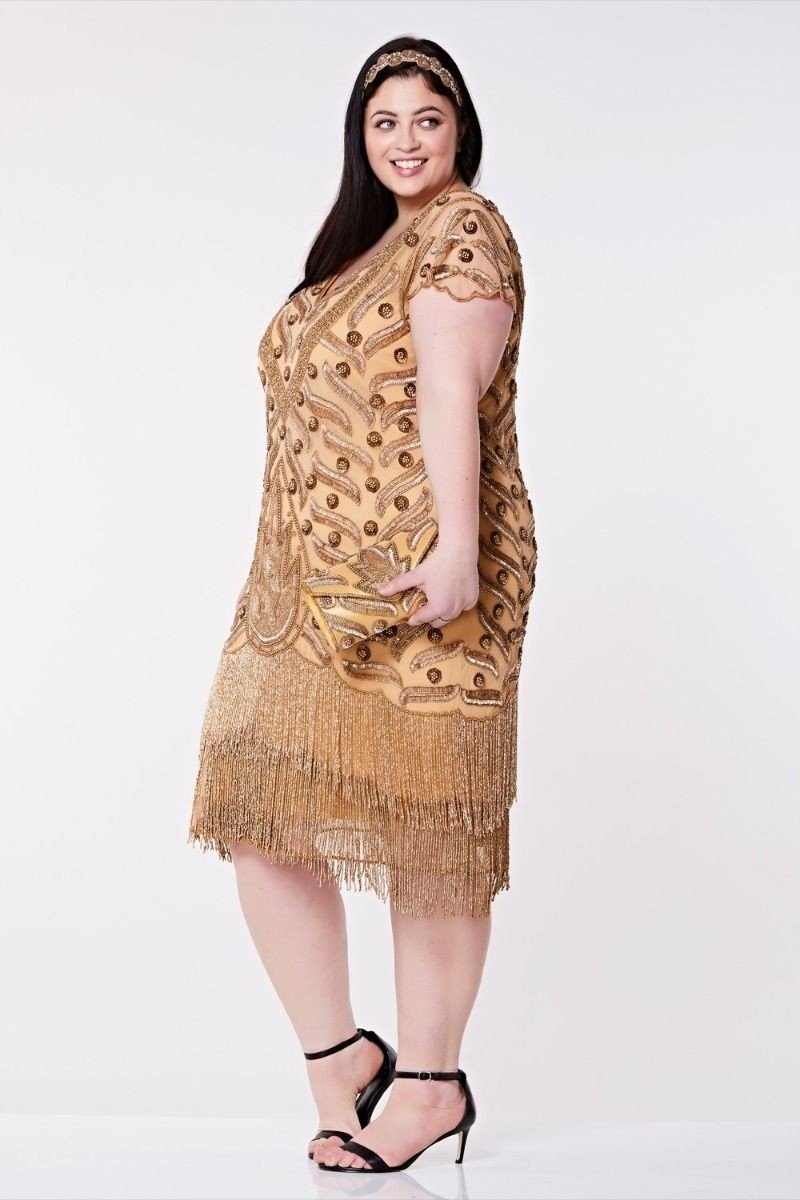 Art Deco Fringe Party Dress in Gold