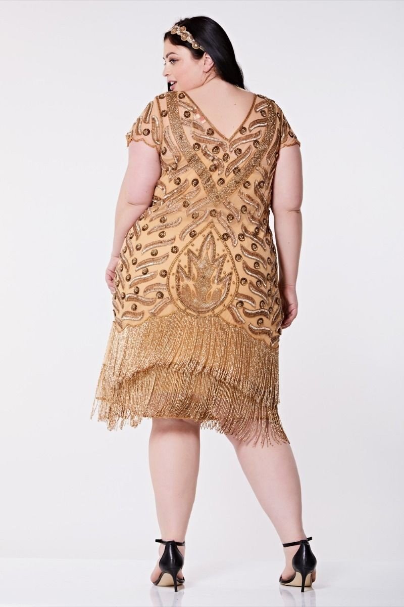 Art Deco Fringe Party Dress in Gold