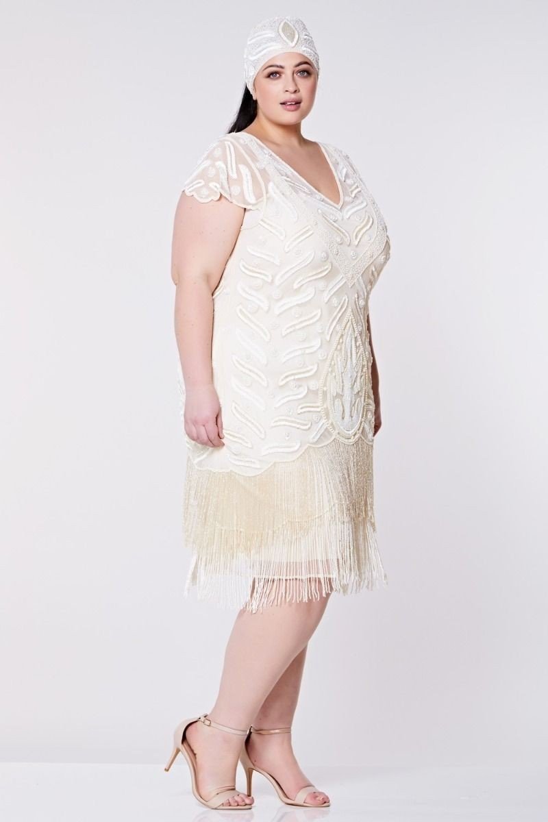 Art Deco Fringe Party Dress in Cream