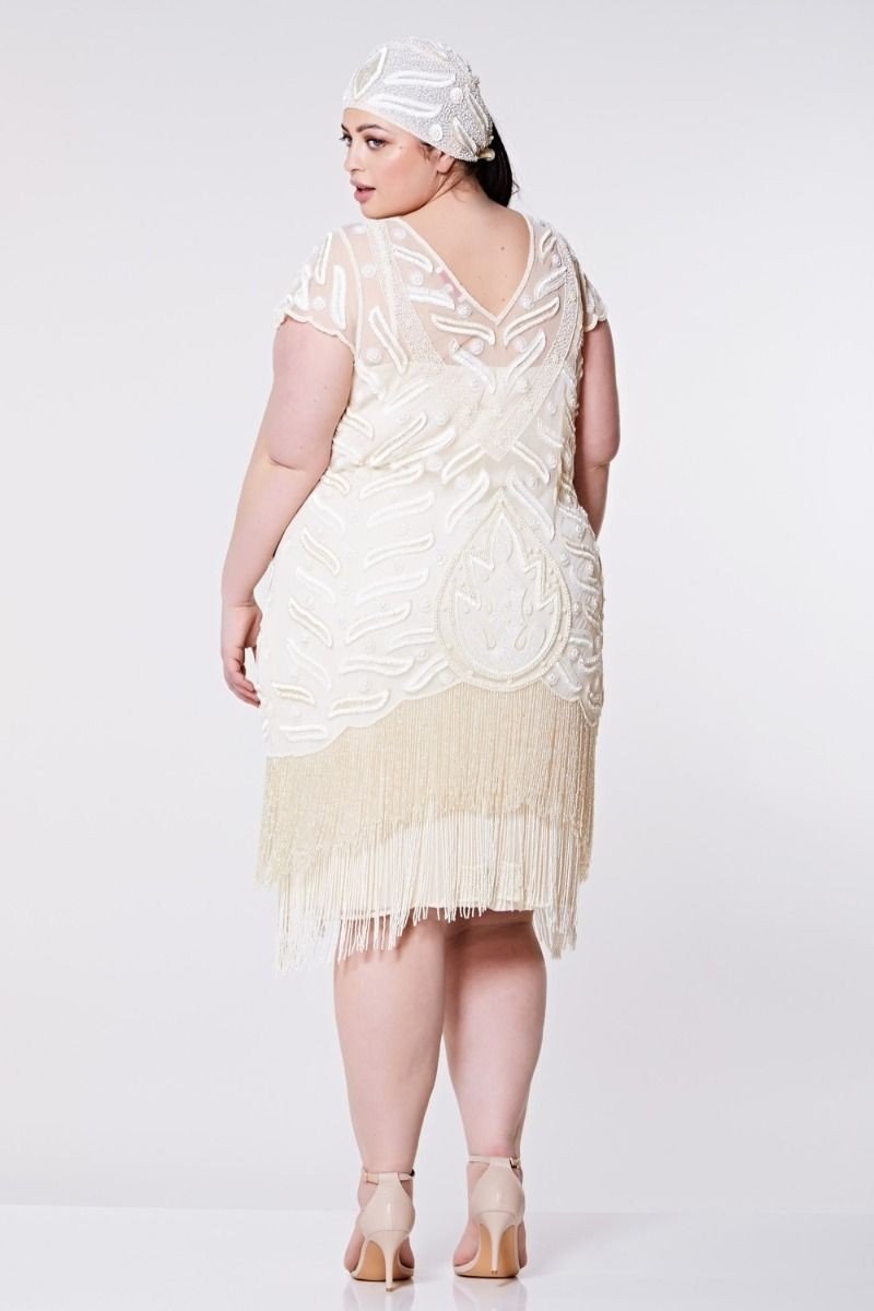 Art Deco Fringe Party Dress in Cream