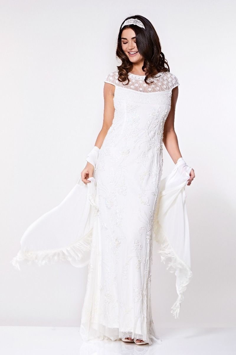 1920s Style Fringe Shawl in Off White