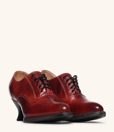 Victorian Style Leather Lace-Up Shoes in Red Rustic