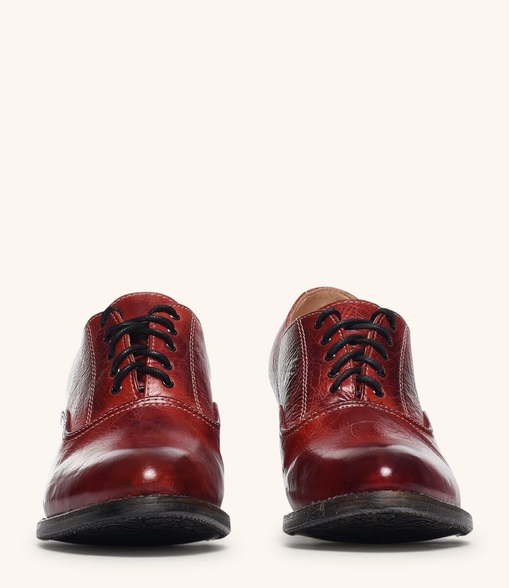Victorian Style Leather Lace-Up Shoes in Red Rustic