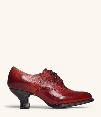 Victorian Style Leather Lace-Up Shoes in Red Rustic