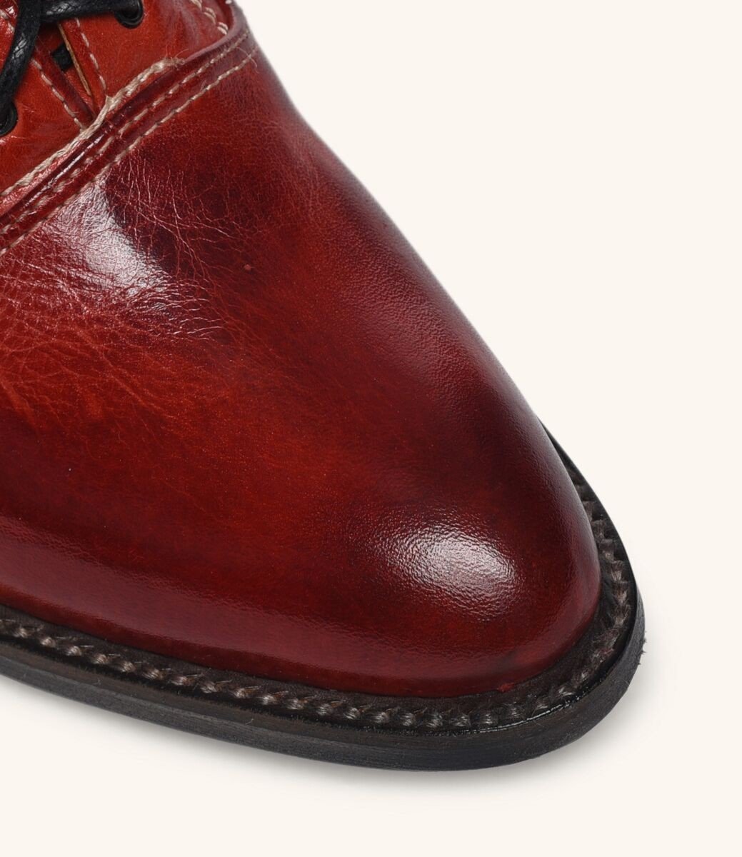 Victorian Style Leather Lace-Up Shoes in Red Rustic