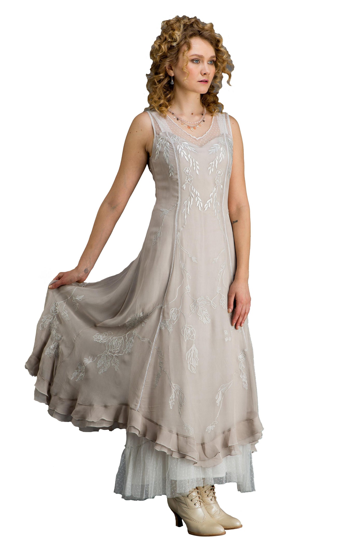 Vintage Inspired Wedding Gown in Silver/Grey by Nataya