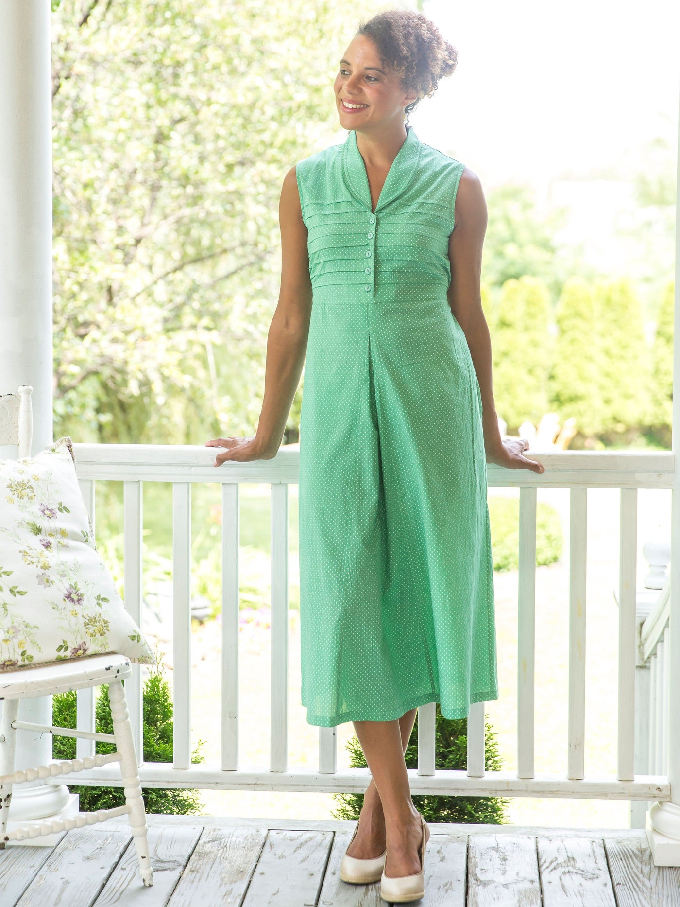 Vintage Inspired Romantic Dot Porch Dress in Green | April Cornell - SOLD OUT