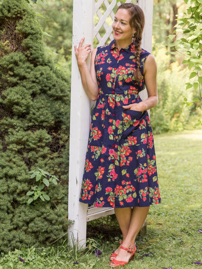 Vintage Inspired Porch Dress in Navy by April Cornell