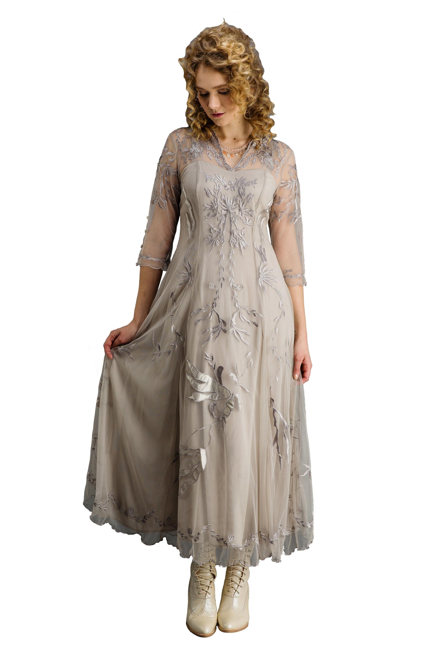 Elizabeth Vintage Style Wedding Gown in Silver-Grey by Nataya