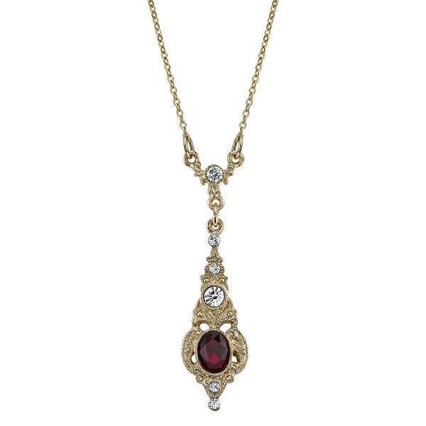 Downton Abbey Oval Red Crystal Necklace by 1928 Jewelry