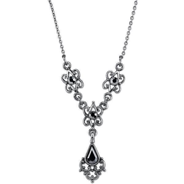 Downton Abbey Hematite Crystal Y Necklace by 1928 Jewelry