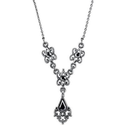Downton Abbey Hematite Crystal Y Necklace by 1928 Jewelry
