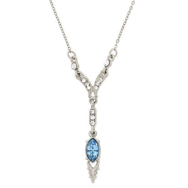 Downton Abbey Aquamarine Crystal Y Necklace by 1928 Jewelry