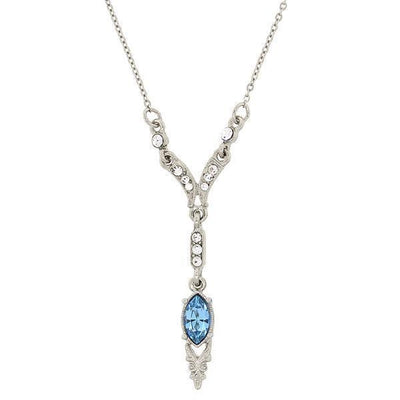Downton Abbey Aquamarine Crystal Y Necklace by 1928 Jewelry