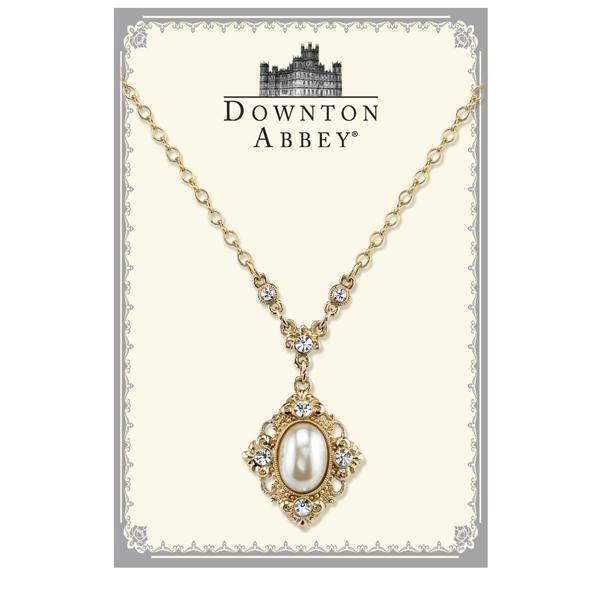 Downton Abbey Oval Simulated Pearl and Crystal Pendant Necklace