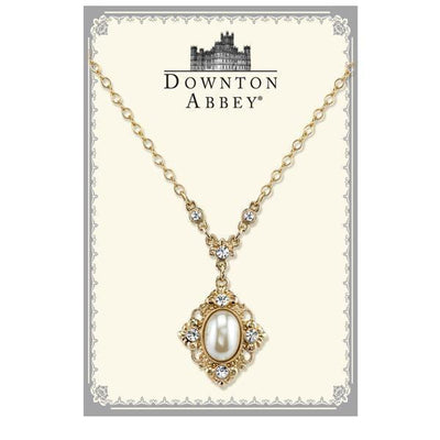 Downton Abbey Oval Simulated Pearl and Crystal Pendant Necklace