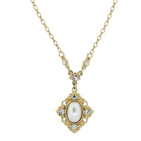 Downton Abbey Oval Simulated Pearl and Crystal Pendant Necklace