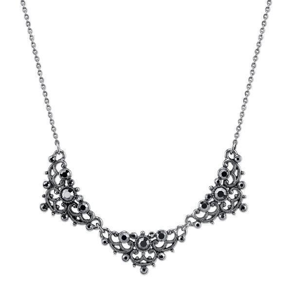 Downton Abbey Hematite Crystal Bib Necklace by 1928 Jewelry