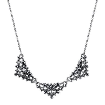 Downton Abbey Hematite Crystal Bib Necklace by 1928 Jewelry