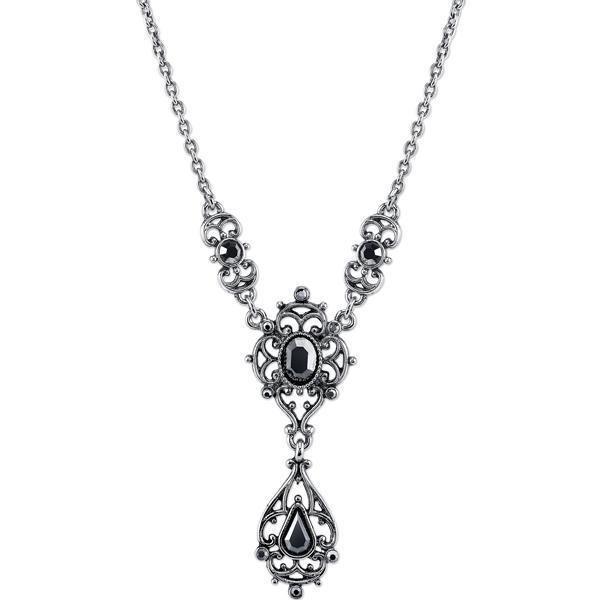 Downton Abbey Hematite Crystal Filigree Y Necklace - SOLD OUT