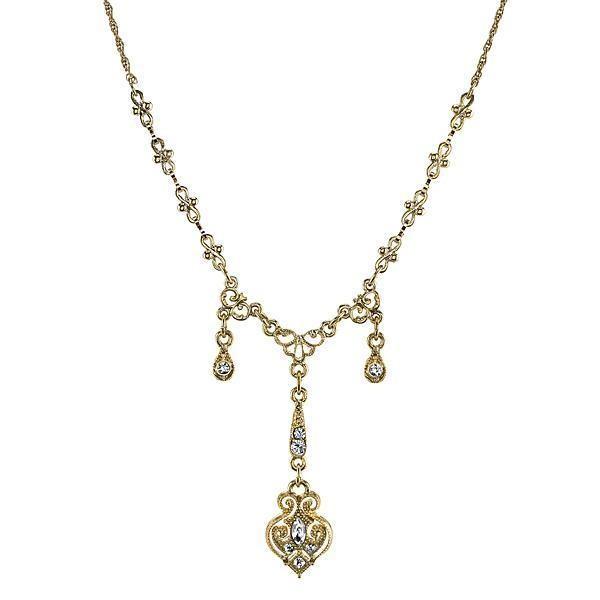 Downton Abbey Crystal Triple Drop Y Necklace by 1928 Jewelry