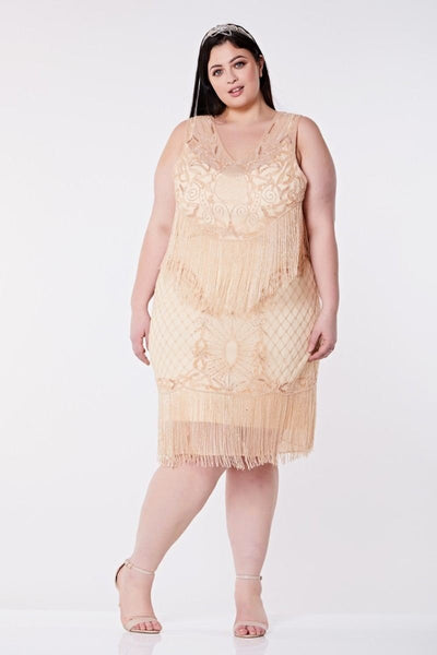 1920s Flapper Feather Dress in Nude Blush
