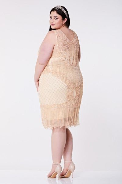 1920s Flapper Feather Dress in Nude Blush